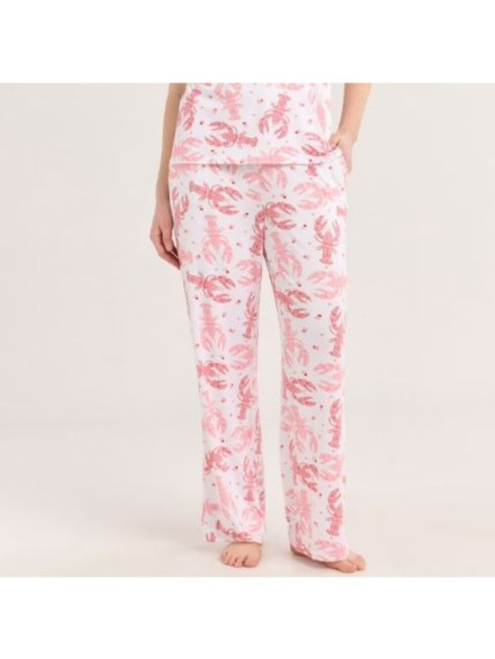 Lobster Print Women’s Pajama Pants Elastic Waist White & Red XL (16-18) By Joysp